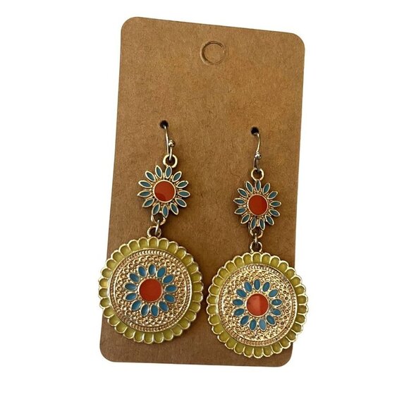 Jewelry - Boho Southwestern Red, Yellow Bue Turquoise Dangle Earrings